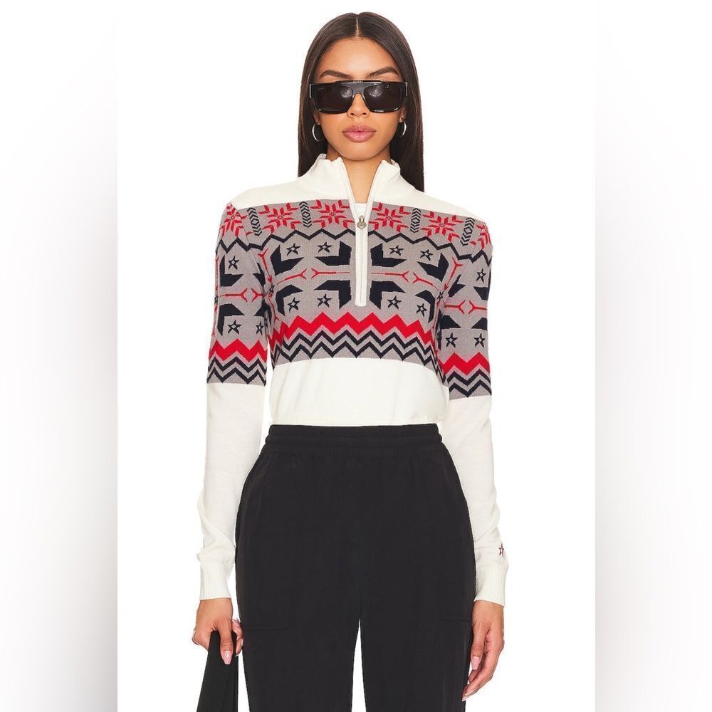 Perfect Moment Nordic Half Zip Sweater in Snow White Cream Merino Wool Small